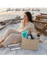 Madosh EVA Beach Tote Bag for Women - Waterproof Rubber Open Top Pool Bag - Washable Sandproof Large Travel Basket - Durable Gym, Shower & Boat Utility Handbag (13.5" x 12")(Cream)